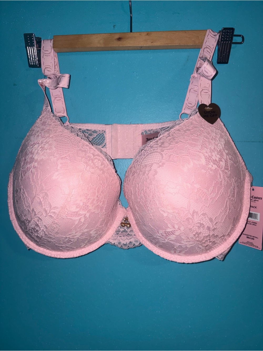 Brand New Juicy Couture Baby Pink Lace Push-Up Bra